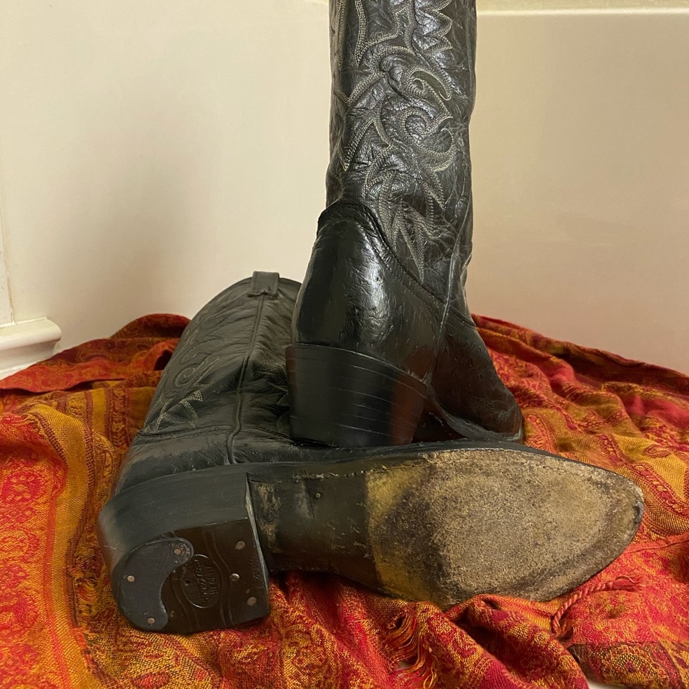 *HP* Dan Post Men's Black Leather/Ostrich 9D Boots - Picture 3 of 4